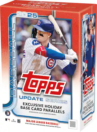 Sure, here is the corrected and grouped text from the image:
---
**2025**
**UPDATE SERIES**
**EXCLUSIVE HOLIDAY BASE CARD PARALLELS**
(NO PURCHASE NECESSARY. VISIT TOPPS.COM/NPM FOR DETAILS AND ENTRY)
**MAJOR LEAGUE BASEBALL**
OFFICIALLY LICENSED PRODUCT OF MLB PLAYERS, INC.
**PETE CROW-ARMSTRONG**
**UBS**
**TOPPS**
**UPDATE SERIES**
**EXCLUSIVE HOLIDAY BASE CARD PARALLELS**
(NO PURCHASE NECESSARY. VISIT TOPPS.COM/NPM FOR DETAILS AND ENTRY)
**MAJOR LEAGUE BASEBALL**
OFFICIALLY LICENSED PRODUCT OF MLB PLAYERS, INC.
**7 PACKS 120 CARDS PER PACK**
**7 PACKS 120 CARDS PER PACK**
**7 PACKS 120 CARDS PER PACK**
**7 PACKS 120 CARDS PER PACK**
**7 PACKS 120 CARDS PER PACK**
**7 PACKS 120 CARDS PER PACK**
**7 PACKS 120 CARDS PER PACK**
**7 PACKS 120 CARDS PER PACK**