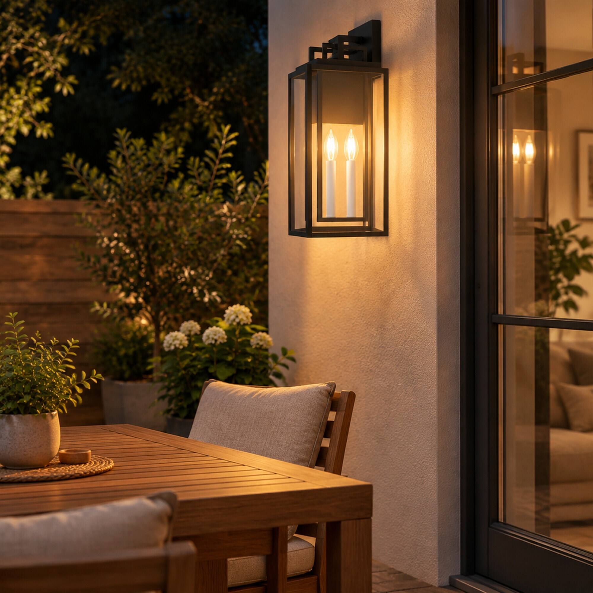 Alt View 3. RYHNUYNE - 18 In Outdoor Wall Light, 2-Light Clear Tempered Glass E12 Base Fixture Black and White - Black.
