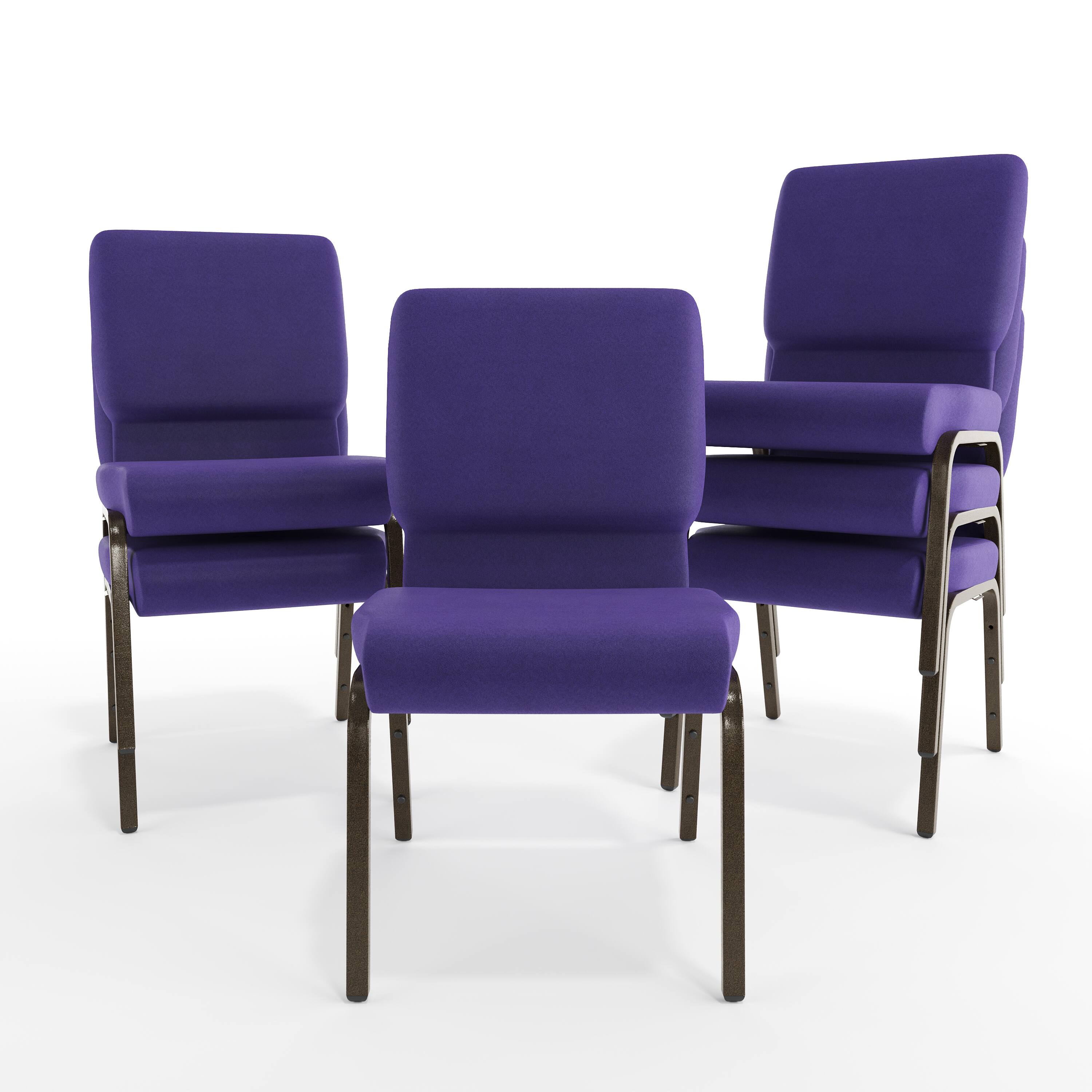 Alt View 10. Emma + Oliver - 18.5"W Stacking Church/Reception Guest Chair - Purple Fabric/Gold Vein Frame.