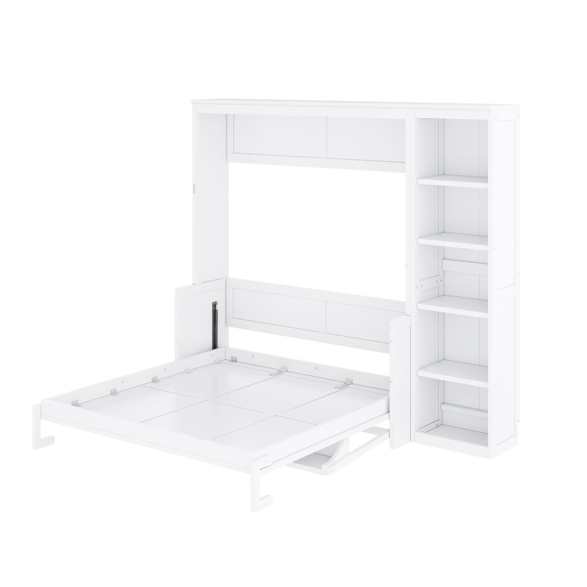 Alt View 1. Whisen - Murphy Bed with Built-in Desk and Side Bookshelves, Foldable Space-Saving Bed Cabinet - White.