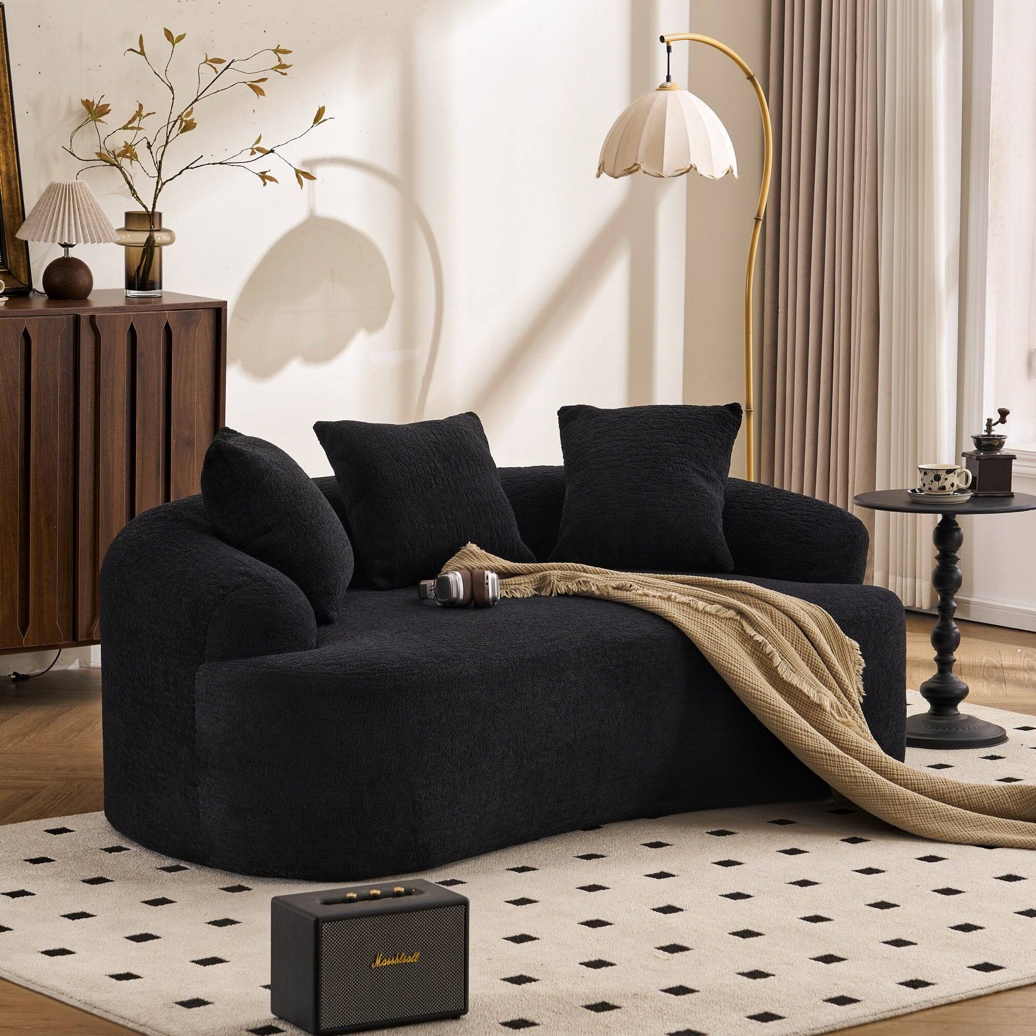 Alt View 2. Boyel Living - Curved Loveseat Sofa 30D Compression Foam Chenille Upholstery No Assembly Compact Small Space Sofa Black 65 Inch - Black.