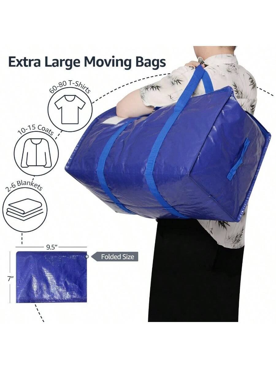 Extra Large Moving Bags

- 60-80 T-Shirts
- 10-15 Coats
- 2-6 Blankets

Folded Size: 9.5" x 7"