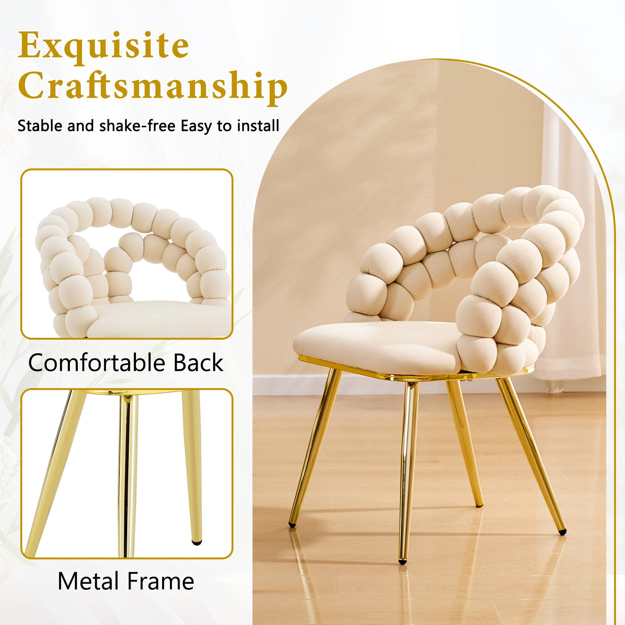 Exquisite Craftsmanship  
Stable and shake-free  
Easy to install  
Comfortable Back  
Metal Frame