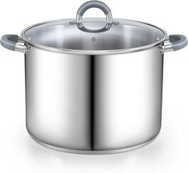 Cook N Home - Basics 16 Qt S/S StockPot for Pasta, Soup with Lid,Silicone Handle,Even Heating, Oven Safe, Canning, Boiling, Simmer - Stainless Steel