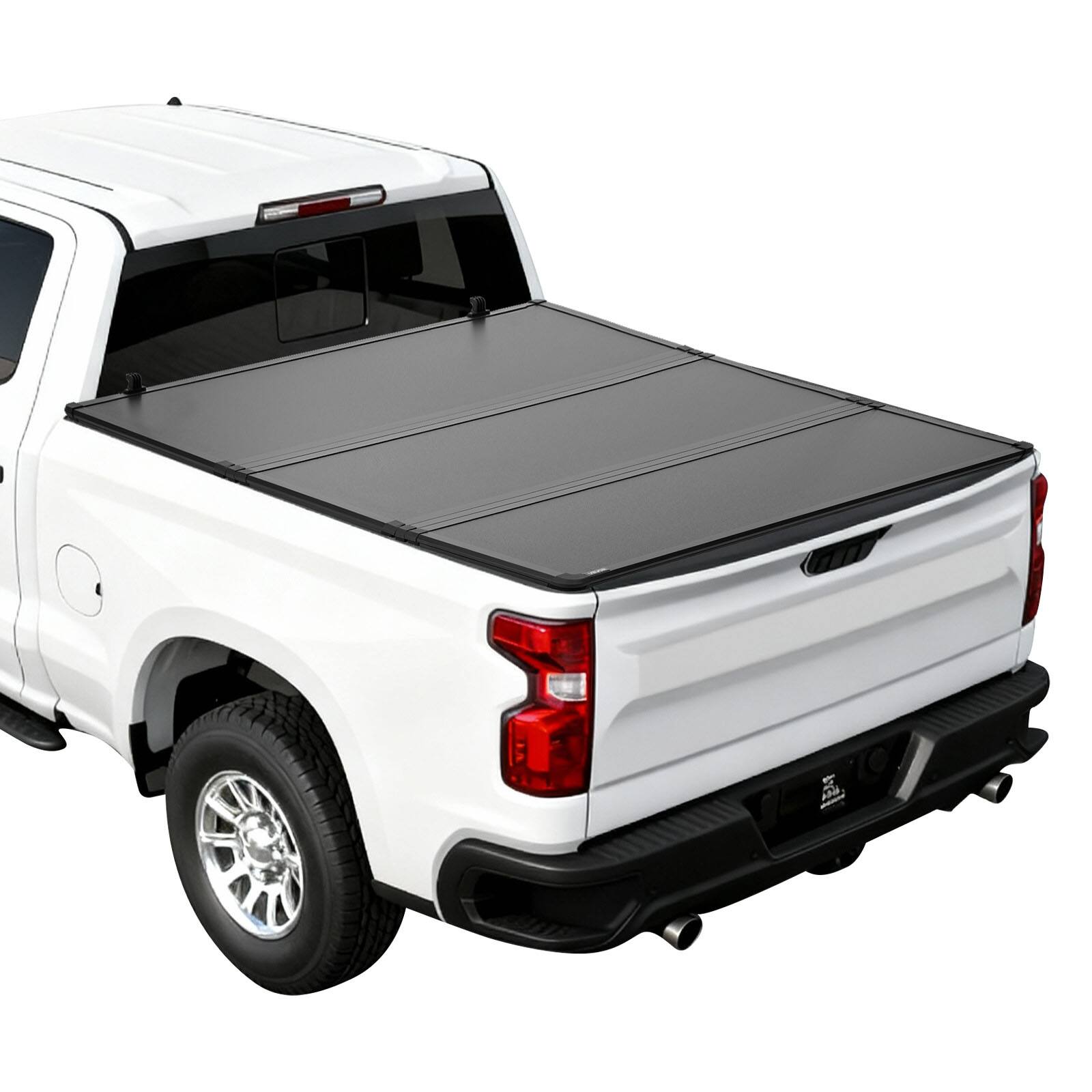 Front. VEVOR - Hard Tri-Fold Truck Bed Tonneau Cover, Compatible with 2007-2025 Chevy Silverado/GMC Sierra 1500 5.8 ft Short Box - Black.