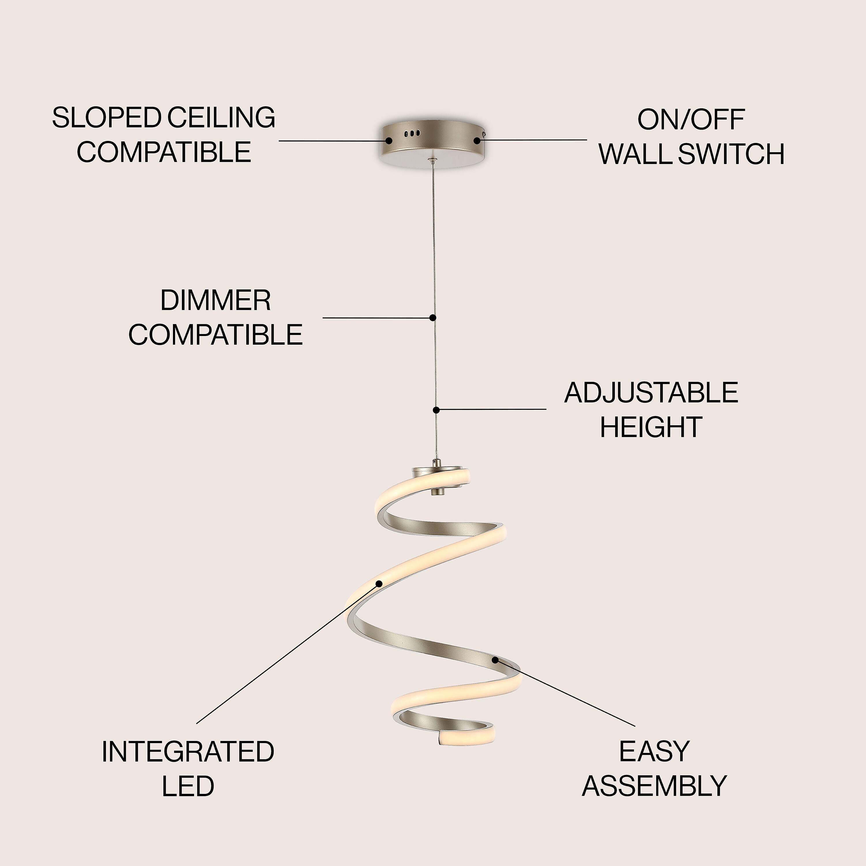 SLOPED CEILING COMPATIBLE  
ON/OFF WALL SWITCH  
DIMMER COMPATIBLE  
ADJUSTABLE HEIGHT  
INTEGRATED LED  
EASY ASSEMBLY