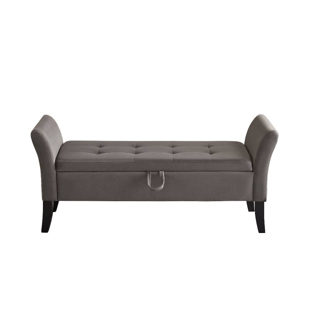 Alt View 4. Ropilly - Ropilly 51.5" Grey Velvet Storage Bench, Tufted End of Bed Ottoman with Curved Arms, Upholstered Bedroom Shoe Bench - Grey.