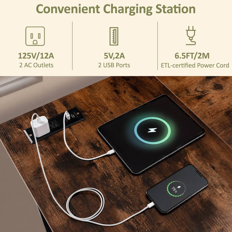 Convenient Charging Station

125V/12A  
2 AC Outlets

5V, 2A  
2 USB Ports

6.5FT/2M  
ETL-certified Power Cord