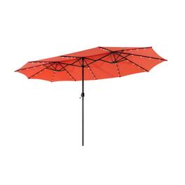 Mondawe - 15 Feet Twin Patio Umbrella with 48 Solar LED Lights - Orange