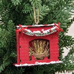 Angle. BreeBe - Snowy Winter Wooden Fireplace Ornament - Multicolor.