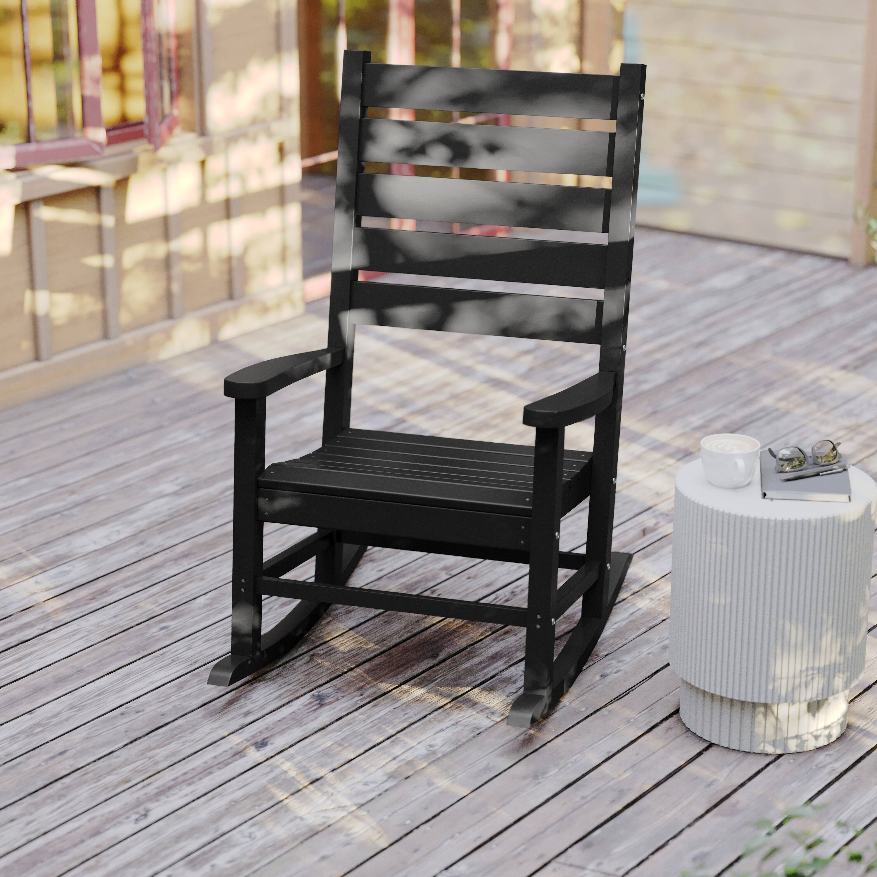 Alt View 2. Flash Furniture - Manchester Contemporary Rocking Chair, All-Weather HDPE Indoor/Outdoor Rocker in Black - Black.