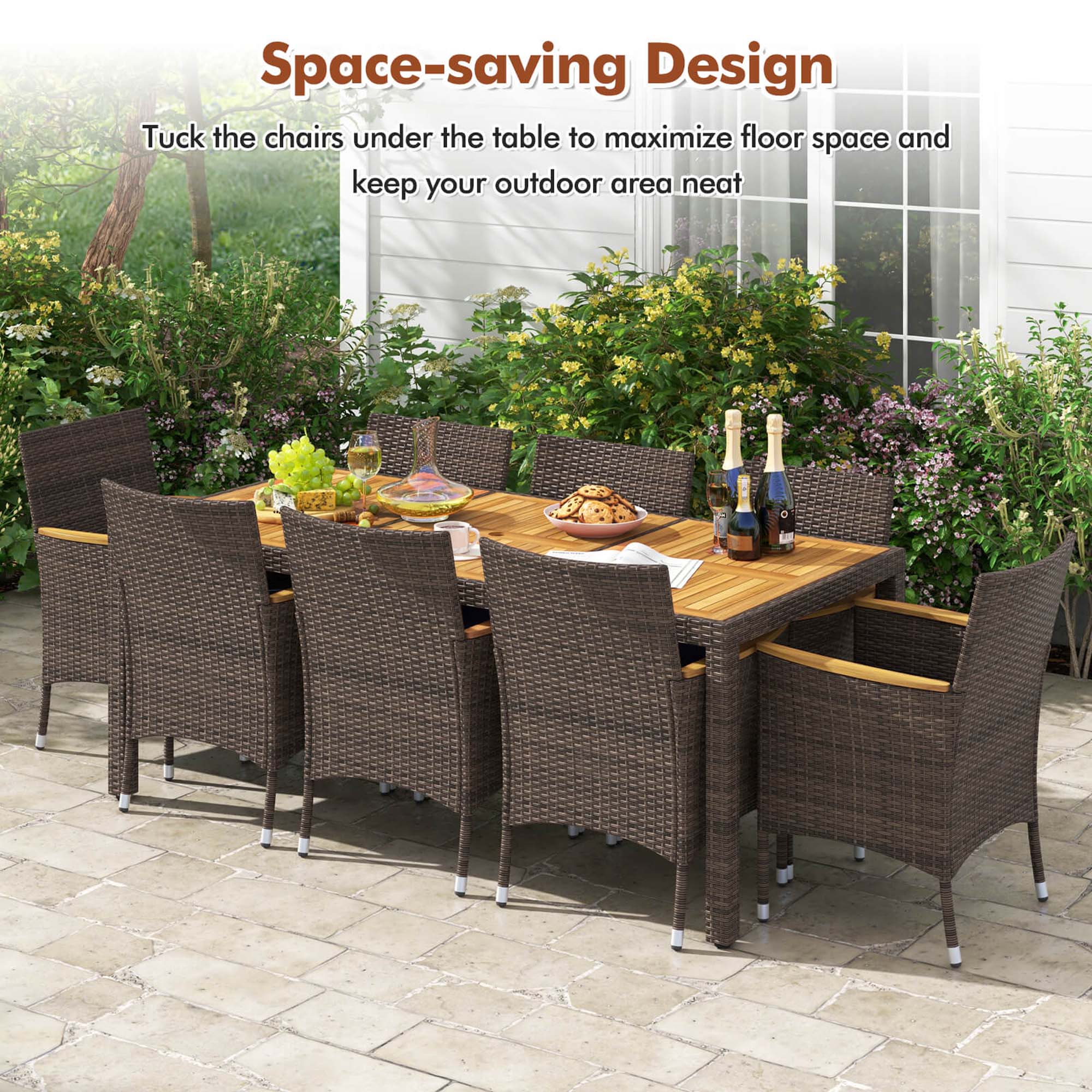 Space-saving Design: Tuck the chairs under the table to maximize floor space and keep your outdoor area neat.