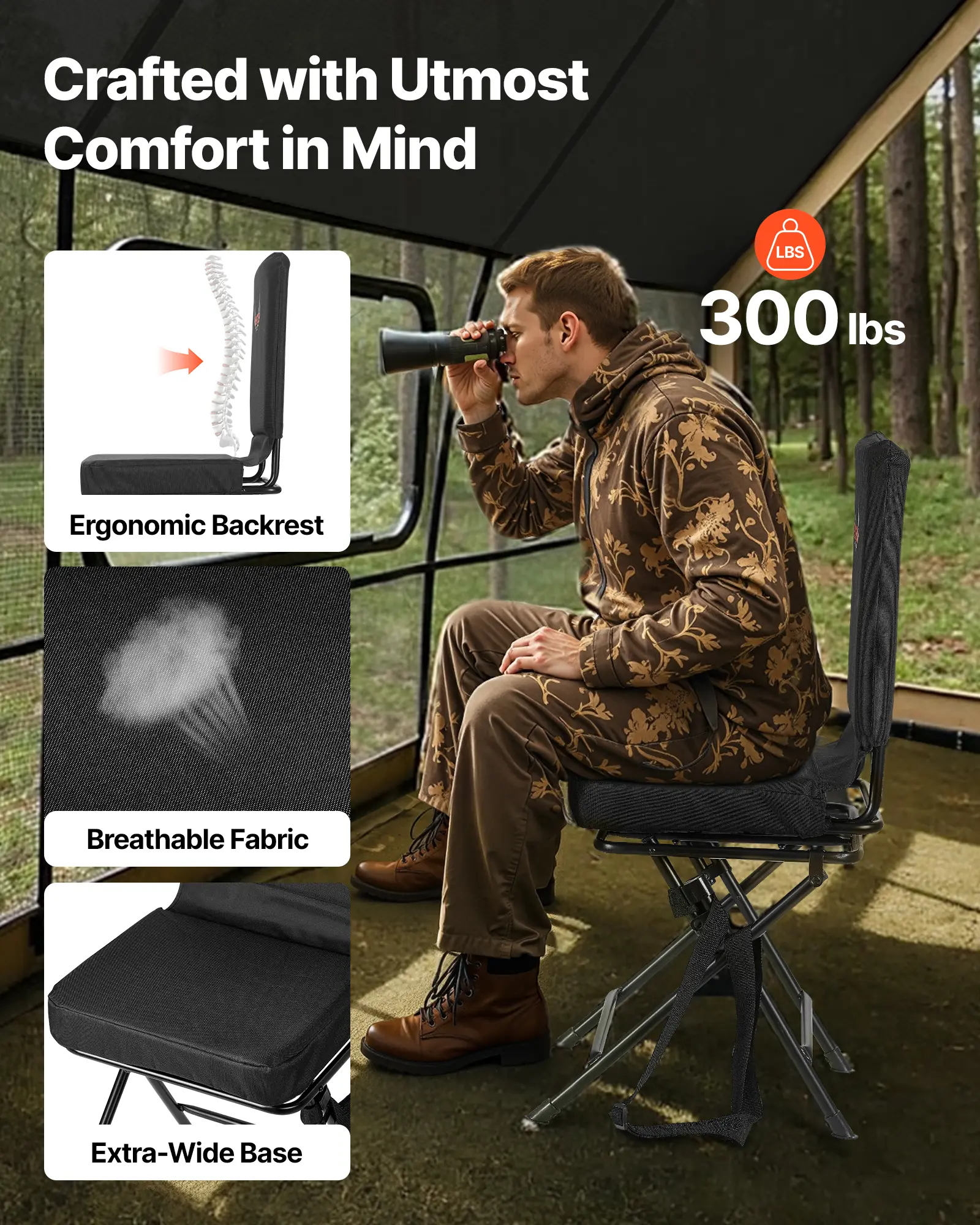 Crafted with Utmost Comfort in Mind

LBS 300 lbs

Ergonomic Backrest

Breathable Fabric

Extra-Wide Base