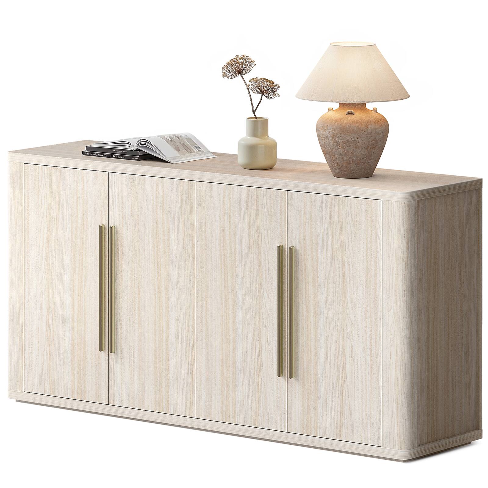 Alt View 4. ModernMate - 60" Modern Sideboard Buffet Cabinet with Storage, Beige Oak Accent Credenza, Adjustable Shelves & Cord Management - Light Oak.