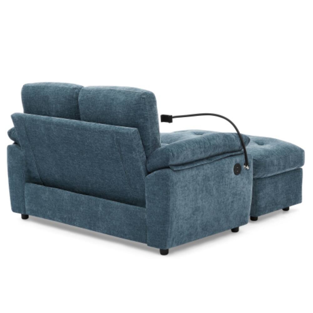 Alt View 4. LUCKY ONE - Double Sofa Recliner with Manual Adjustable Backrest,USB Port,Phone Stand and Storage Ottoman - Blue.