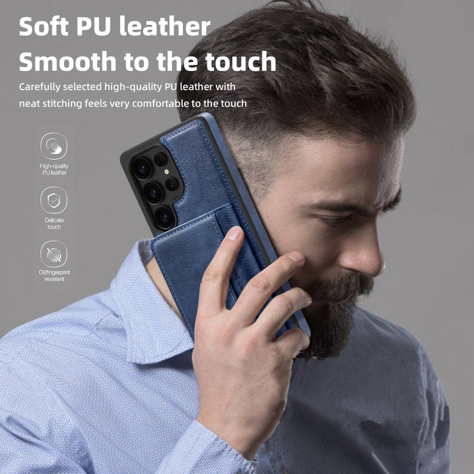 Soft PU leather  
Smooth to the touch  

Carefully selected high-quality PU leather with neat stitching feels very comfortable to the touch  

- High-quality PU leather  
- Delicate touch  
- Oil/fingerprint resistant