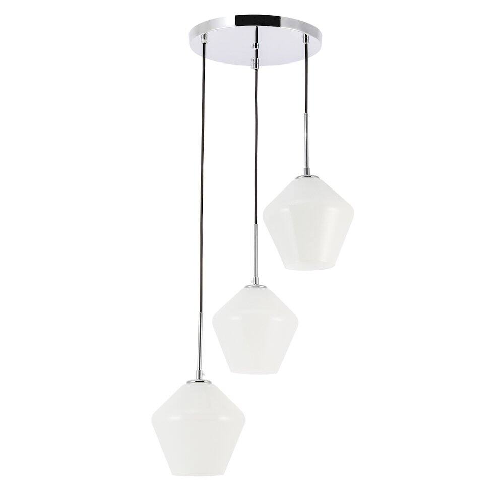 Alt View 7. Living District - Gene 3 Light Chrome And Frosted White Glass Pendant - Chrome And Frosted White Glass.