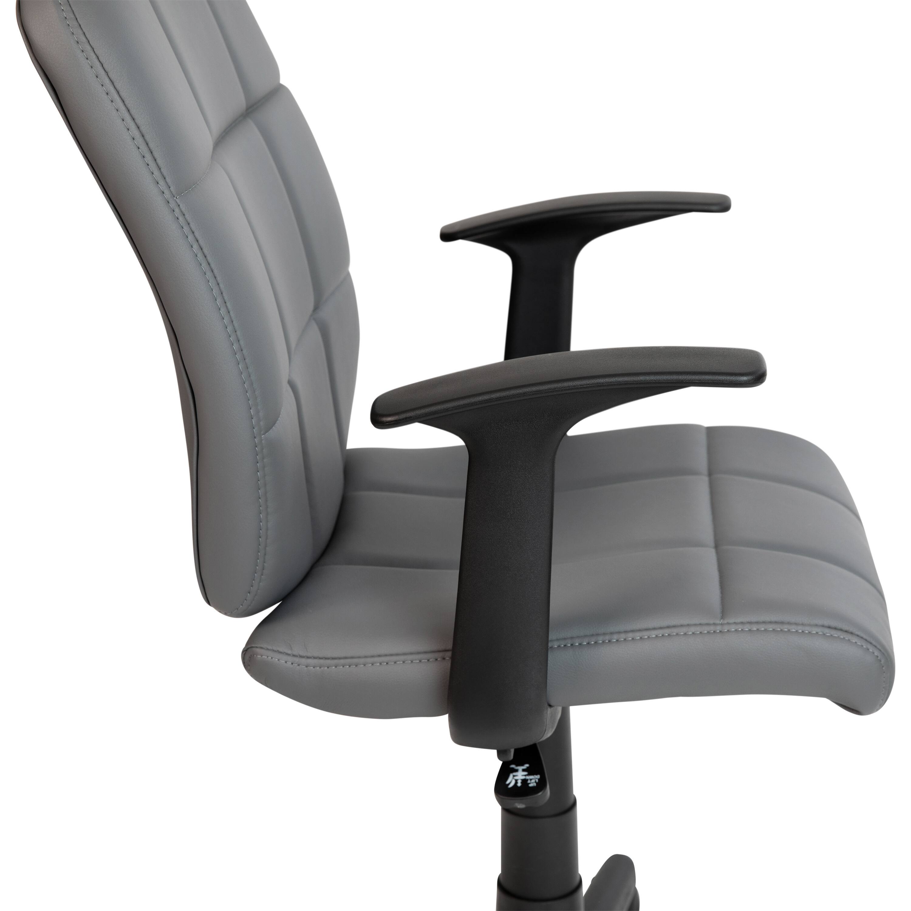 Alt View 8. Emma + Oliver - Mid-Back Quilted Vinyl Swivel Task Office Chair with Arms - Gray.