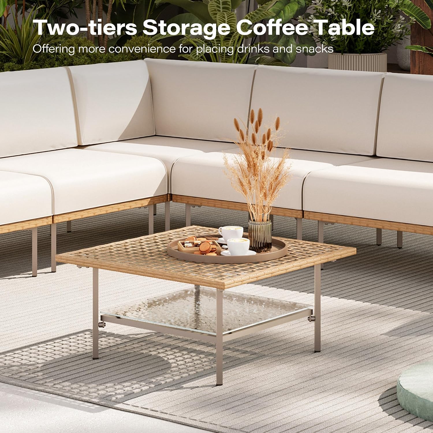 Two-tiers Storage Coffee Table  
Offering more convenience for placing drinks and snacks