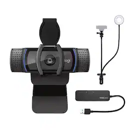 Logitech - C920S Pro HD Webcam with Stand with Selfie Ring Light & 4-Port USB Hub