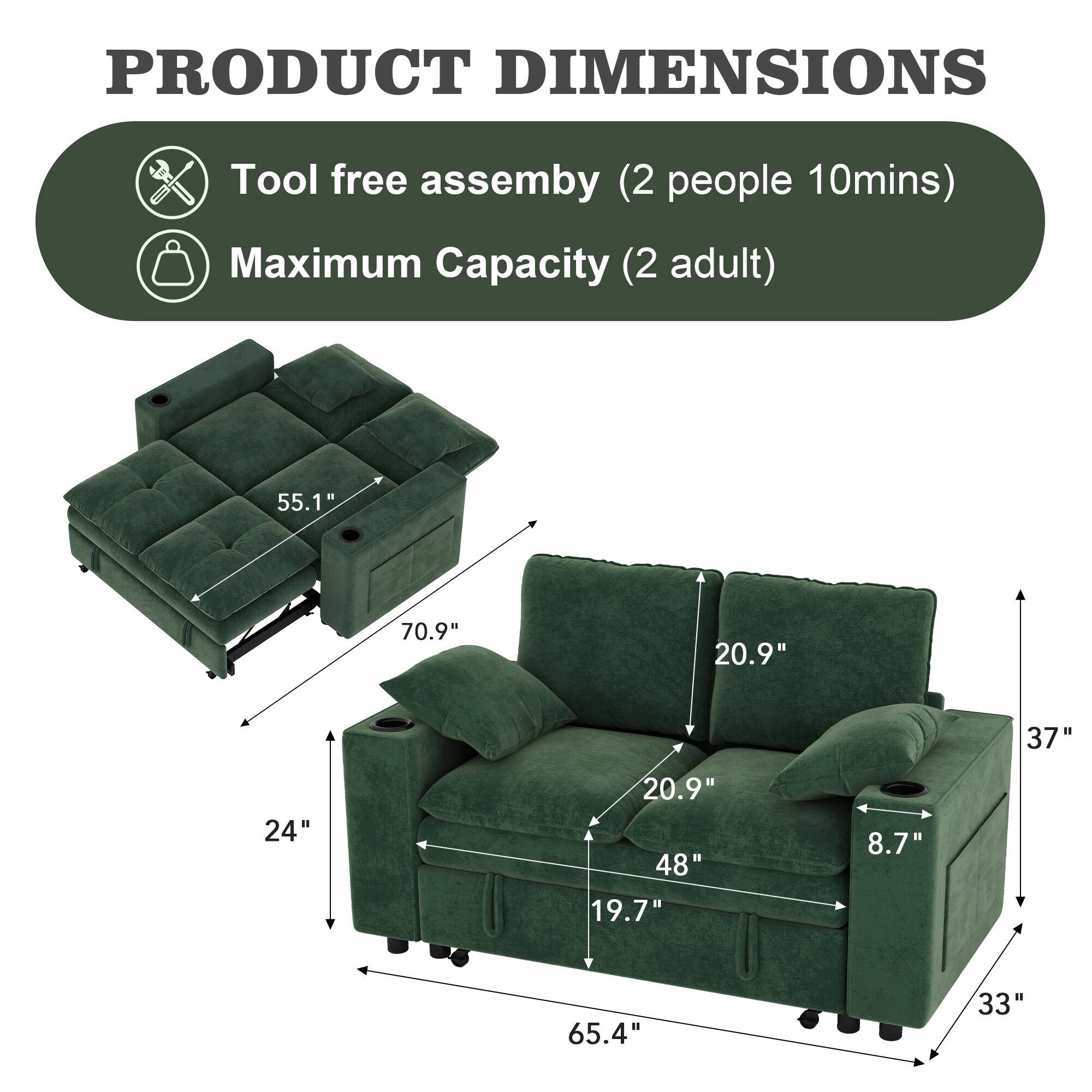 PRODUCT DIMENSIONS

- Tool free assembly (2 people 10mins)
- Maximum Capacity (2 adult)

- 55.1"
- 70.9"
- 20.9"
- 37"
- 24"
- 20.9"
- 48"
- 19.7"
- 8.7"
- 65.4"
- 33"
