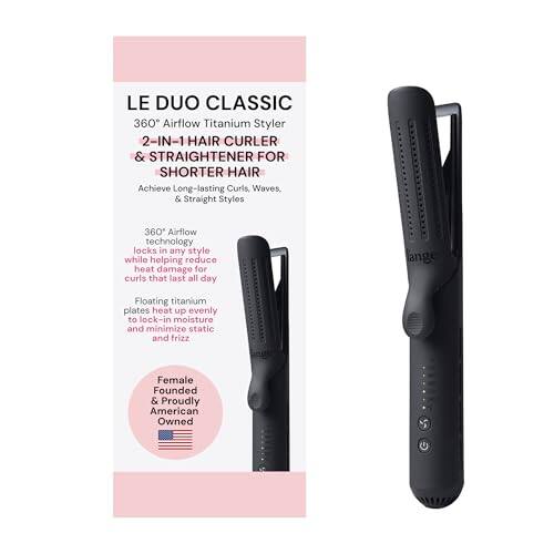 LE DUO CLASSIC  
360° Airflow Titanium Styler  
2-IN-1 HAIR CURLER & STRAIGHTENER FOR SHORTER HAIR  

Achieve Long-lasting Curls, Waves, & Straight Styles  

360° Airflow technology locks in any style while helping reduce heat damage for curls that last all day.  

Floating titanium plates heat up evenly to lock-in moisture and minimize static and frizz.  

Female Founded & Proudly American Owned