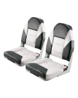 VEVOR - Boat Seat, High Backrest, Folding Fishing Boat Seat with Thickened Sponge Cushion & Waterproof PVC Leather - Black,Grey