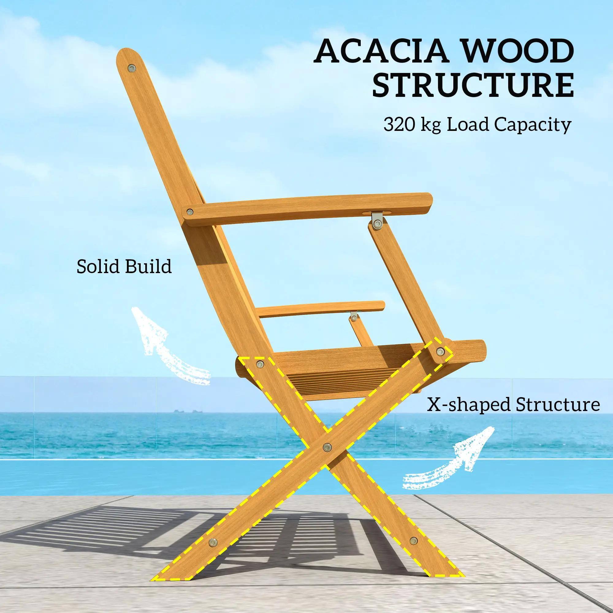 ACACIA WOOD STRUCTURE  
320 kg Load Capacity  

Solid Build  
X-shaped Structure
