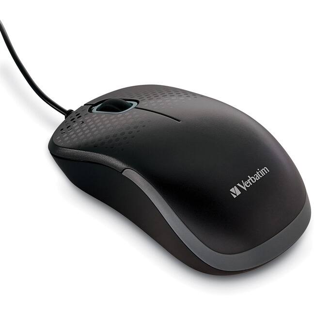 Front. Verbatim - Verbatim Silent Corded Optical Mouse - Black - Optical - Cable - Black - USB Type A - Scroll Wheel - 3 Button(s) - 1 - Black.