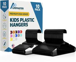 Lifemaster - Kids Clothes Hangers – 10-Pack, 11.6" Plastic Hangers with Shoulder Notch, Space-Saving, Holds 5 lbs - Black