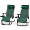 Front. U-HOMY - Zero Gravity Reclining Lounge Chair Set of 2 Outdoor Folding Recliners with Cup Holder and Weather Resistant Fabric - Forest Green.