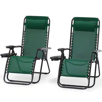 Front. U-HOMY - Zero Gravity Reclining Lounge Chair Set of 2 Outdoor Folding Recliners with Cup Holder and Weather Resistant Fabric - Forest Green.