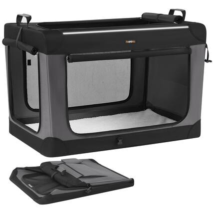 Front. Songmics Home - Collapsible Dog Crate, 42-Inch Portable Dog Travel Crate for Extra Large Dogs, Oxford Fabric Pet Carrier - Ink Black.
