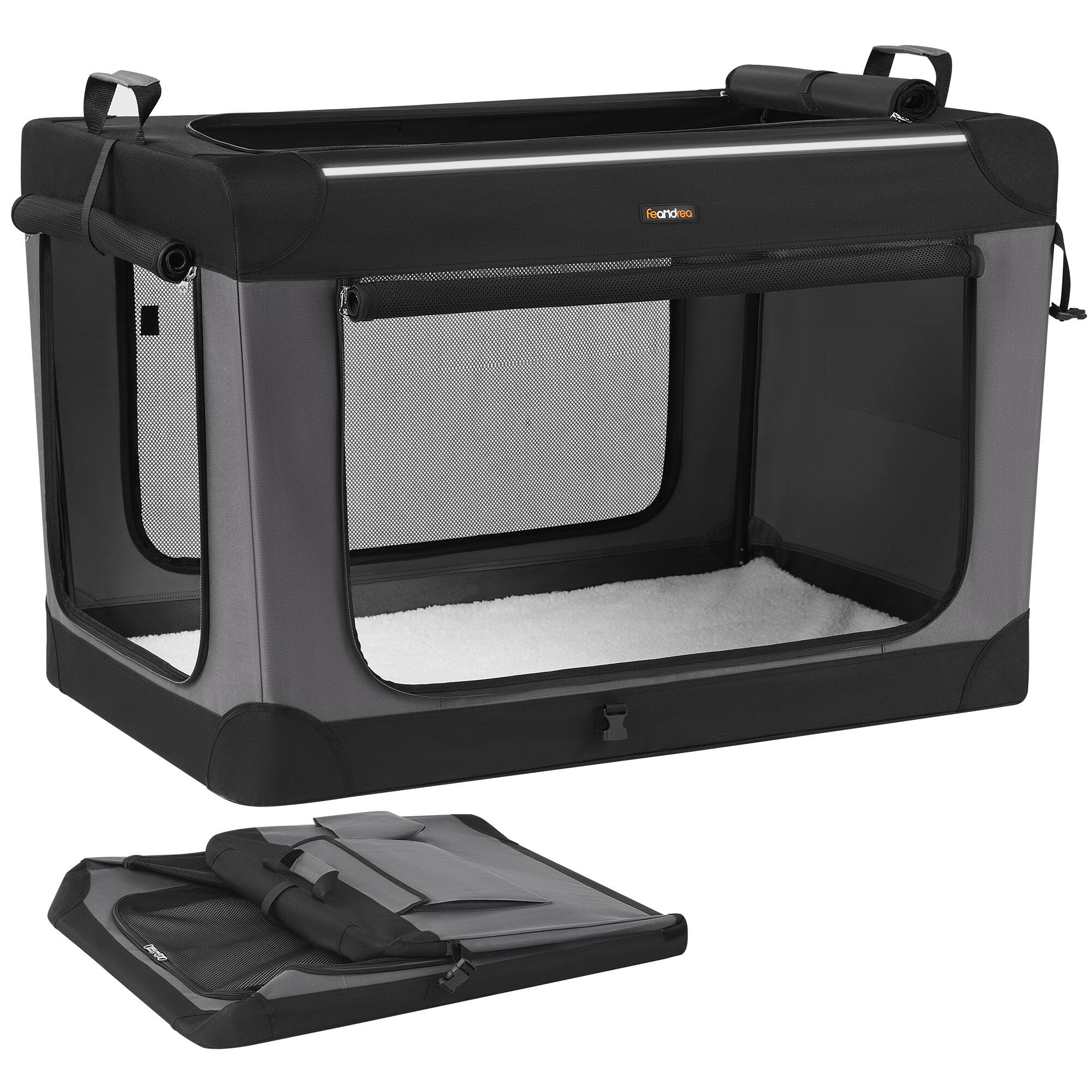 Front. Songmics Home - Collapsible Dog Crate, 42-Inch Portable Dog Travel Crate for Extra Large Dogs, Oxford Fabric Pet Carrier - Ink Black.