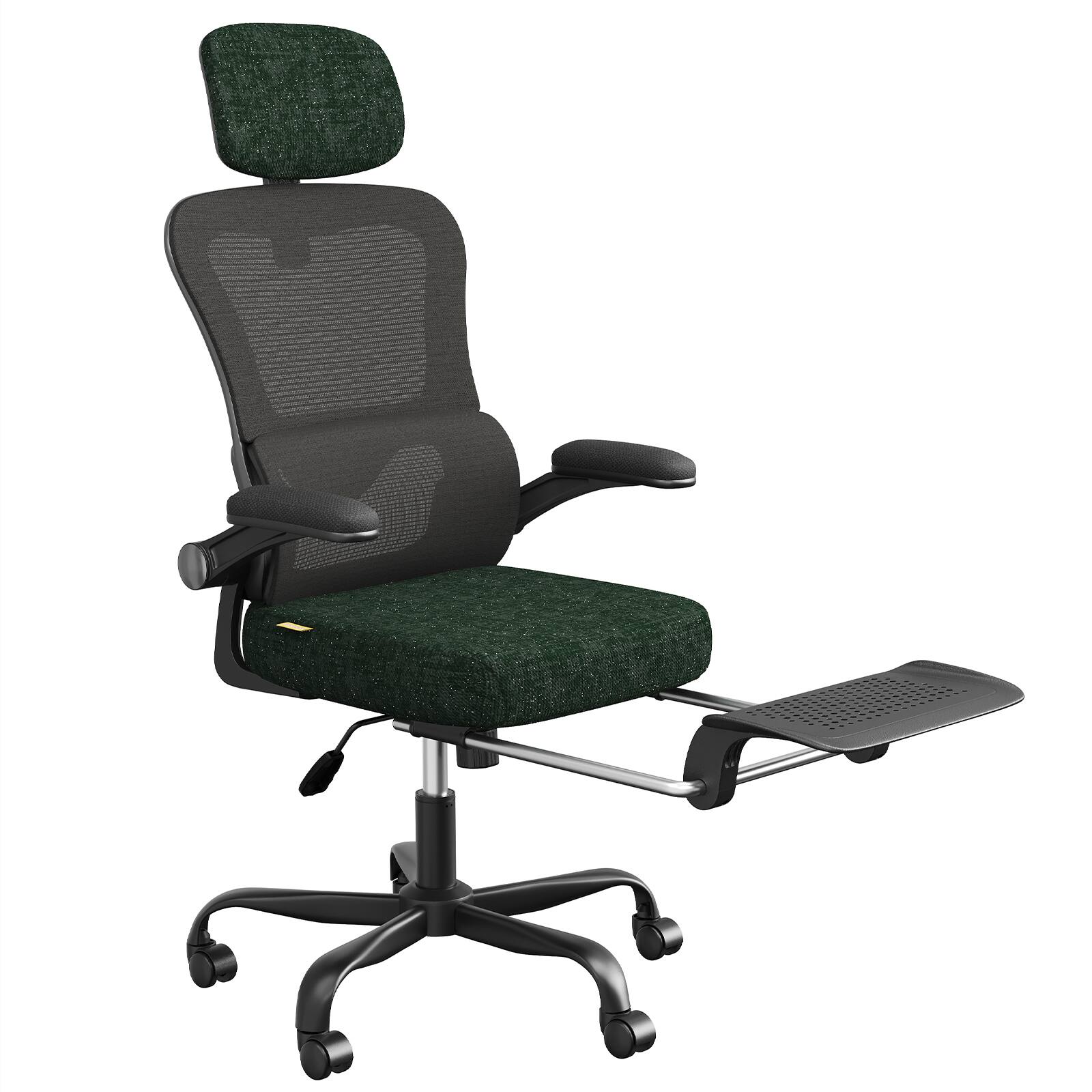 Alt View 5. Pinmoco - Ergonomic Office Chair with Headrest and Footrest, Breathable Mesh Desk Chair with Flip-Up Armrests for Home Office - Green Fabric.