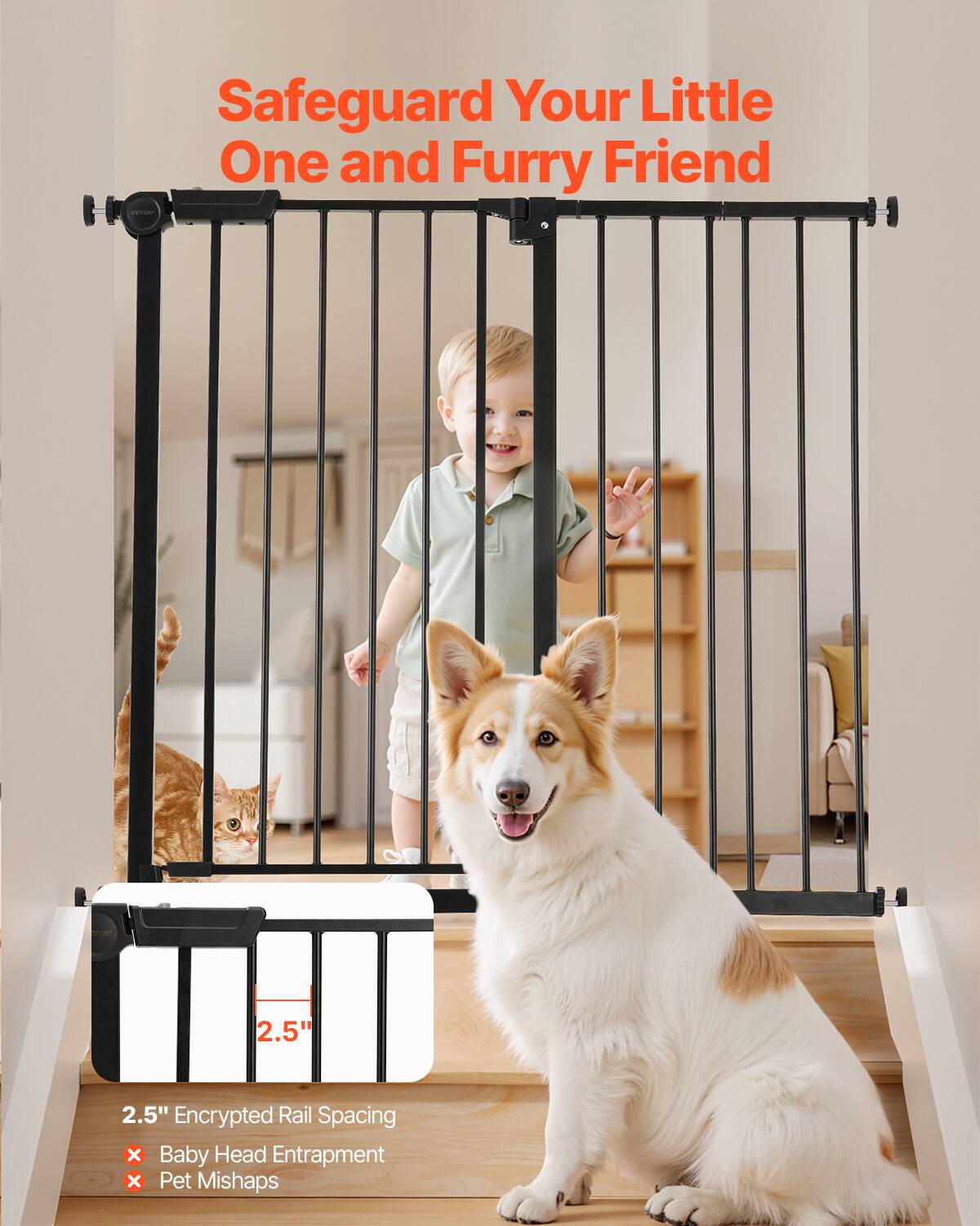 Safeguard Your Little One and Furry Friend | 2.5" Encrypted Rail Spacing x Baby Head Entrapment x Pet Mishaps