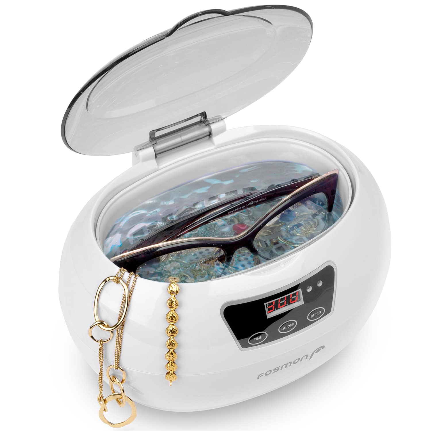 Fosmon - 600ML 42kHz Ultrasonic Jewelry Cleaner Polisher with Digital Timer for Dentures, Retainer Cleaner, Mouth Guard, Dental