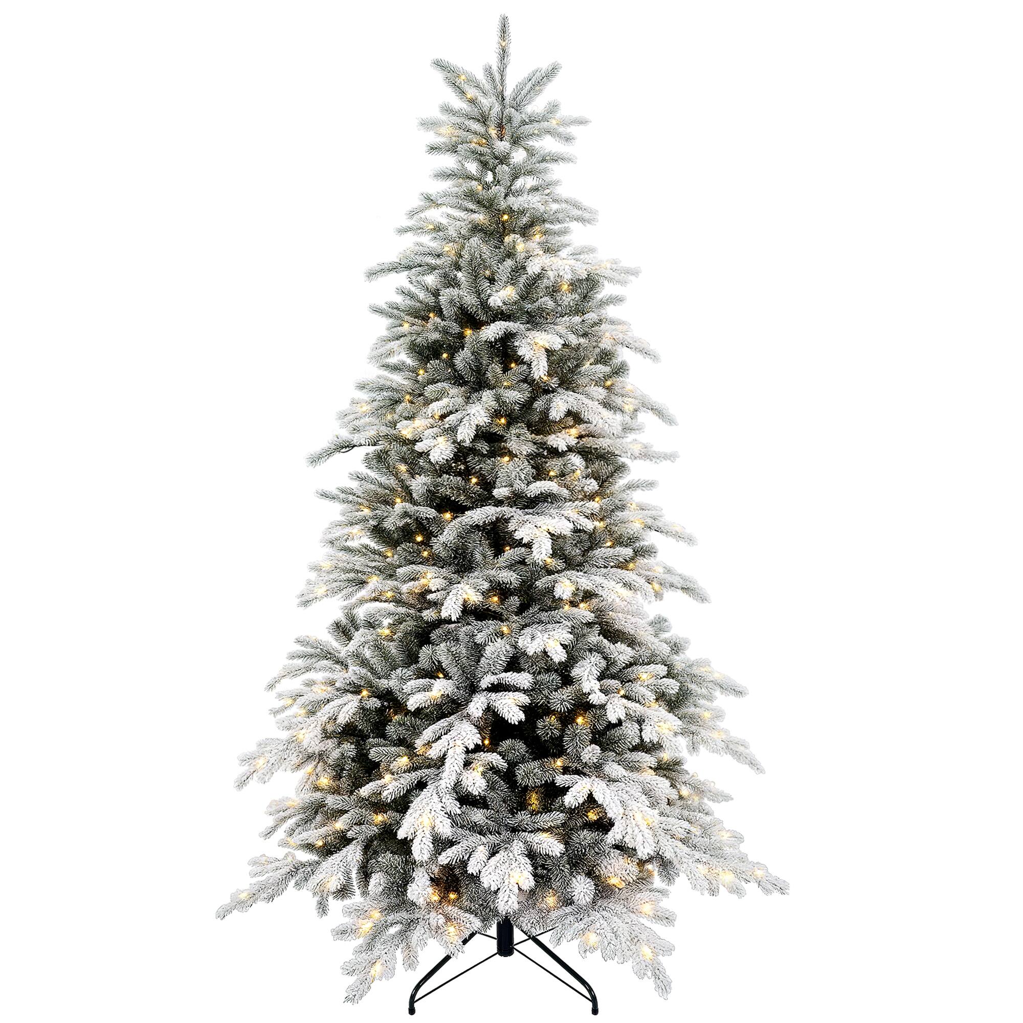 Front. Homcom - Prelit Snow Flocked Artificial Christmas Tree, Warm White LEDs, 1650 Tips, Metal Base, Hinged Realistic - green.