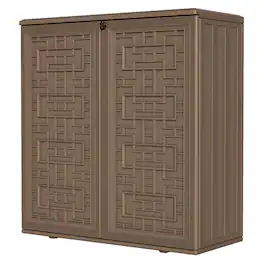 Yardgrace - 37" Horizontal Outdoor Storage Cabinet – Weather-Resistant Shed Box with 2 Shelves, for Garden, Patio & Backyard - Brown