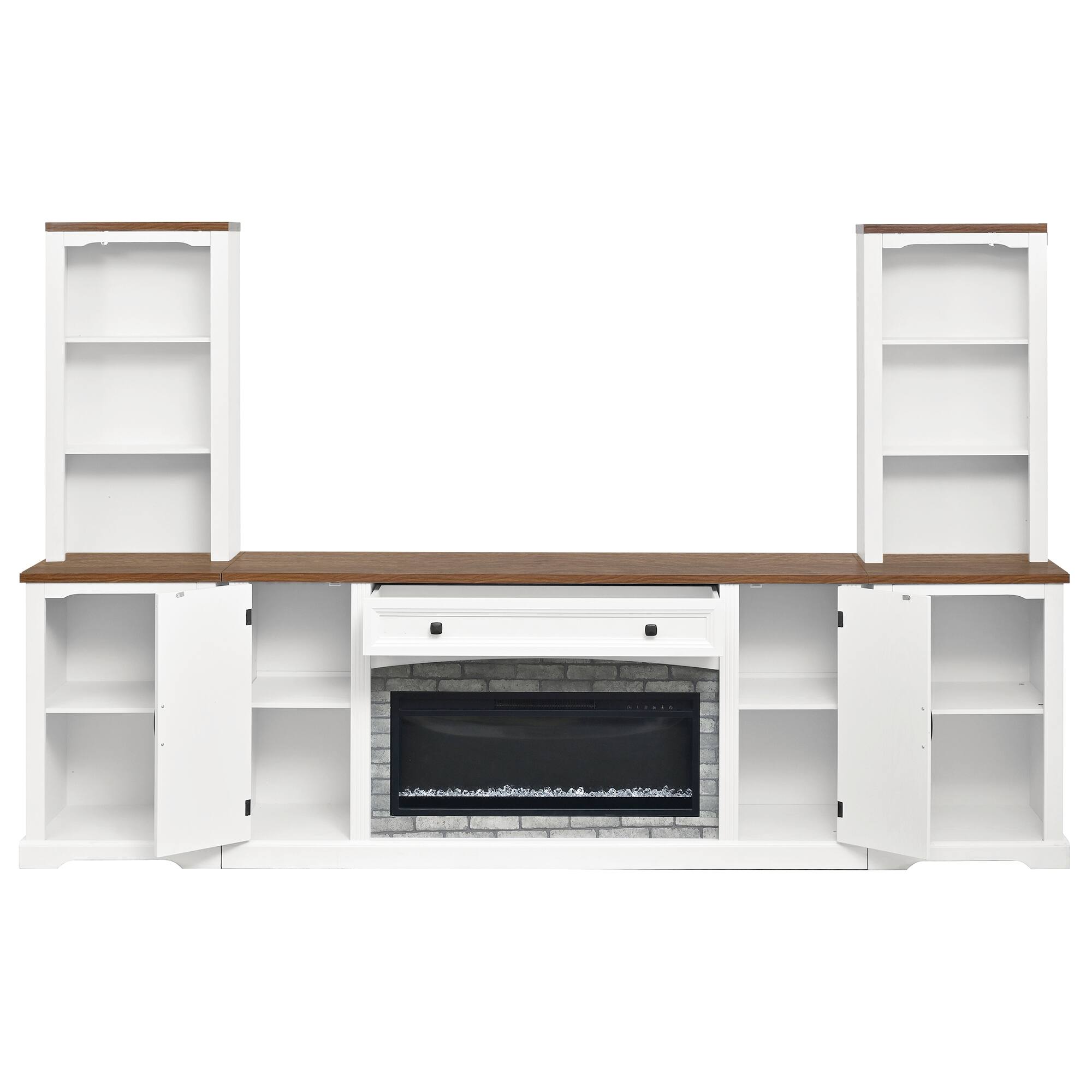 Left. Whisen - 70-Inch 3-Piece TV Stand Set with Electric Fireplace Heater,Entertainment Center with Storage Bookshelves - White.
