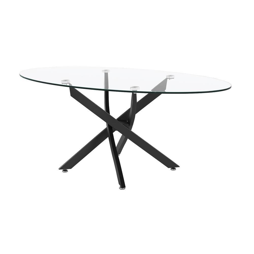 Alt View 3. Loheer - Loheer 39.37" Oval Glass Coffee Table Modern Tea Table with Black Metal Legs - Black.