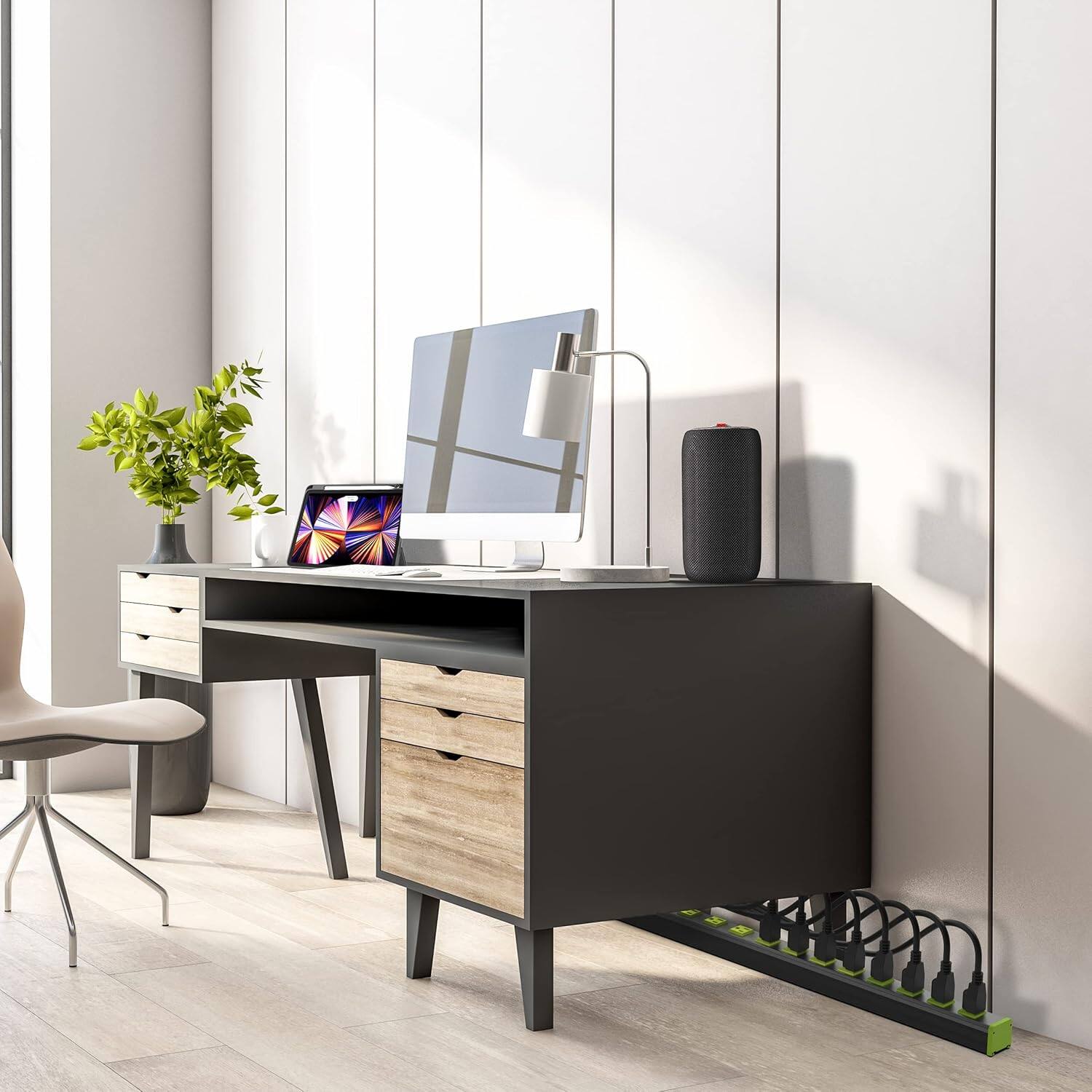 Alt View 5. Monster - Heavy Duty Surge Protector Power Strip 6 ft Cord with 12 120V-Outlet Extension, 2 Ethernet Switch Ports, 4050J Rating - Black.