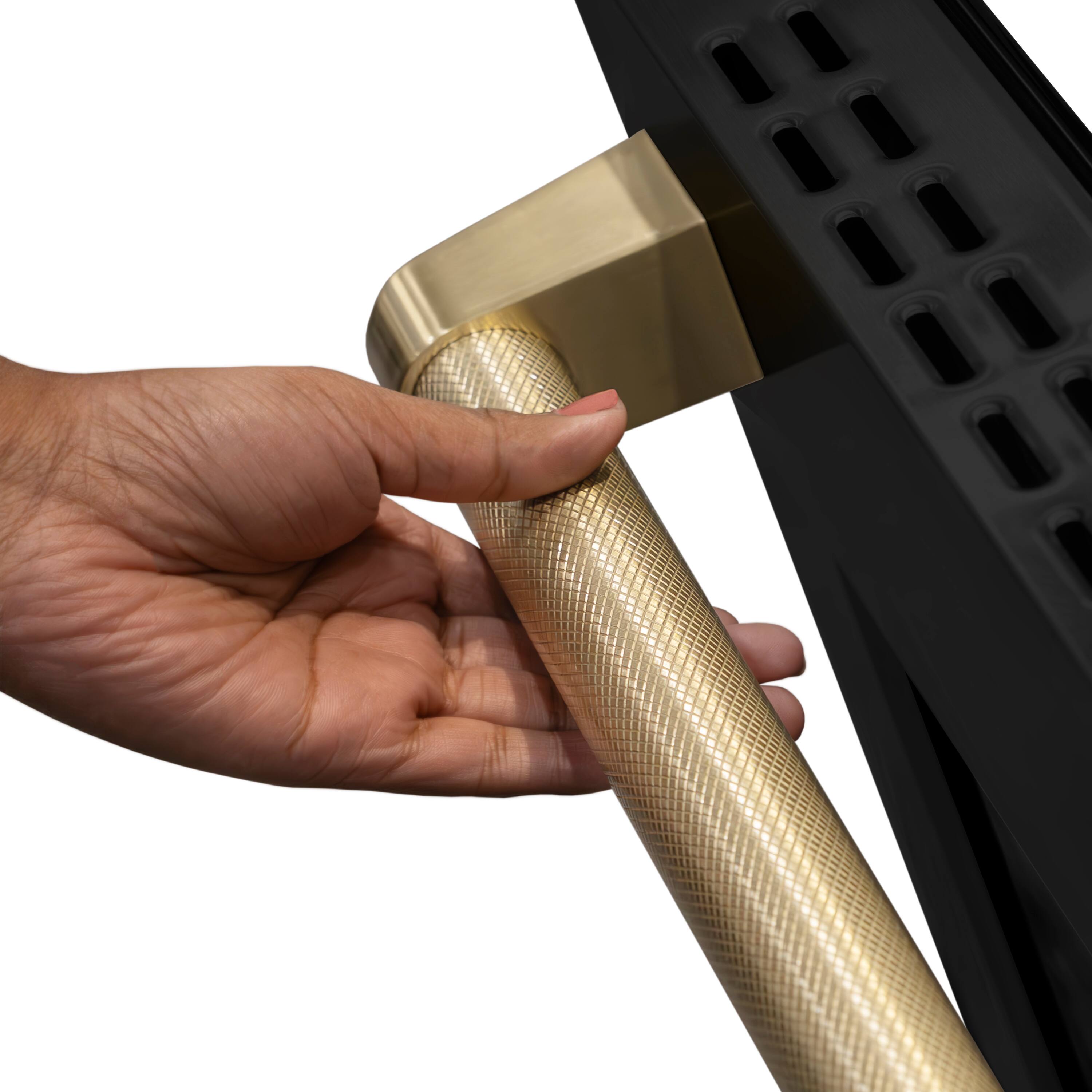 Alt View 14. ZLINE - Autograph 48 in. 6.7 Cu. Ft. Freestanding Paramount DuoPro Gas Range in Black Steel with Champagne Bronze Helix Handles - Black Stainless Steel.