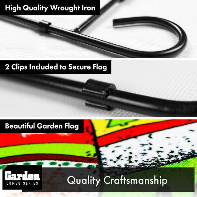 High Quality Wrought Iron  
2 Clips Included to Secure Flag  
Beautiful Garden Flag  
Quality Craftsmanship  

Garden COMBO SERIES