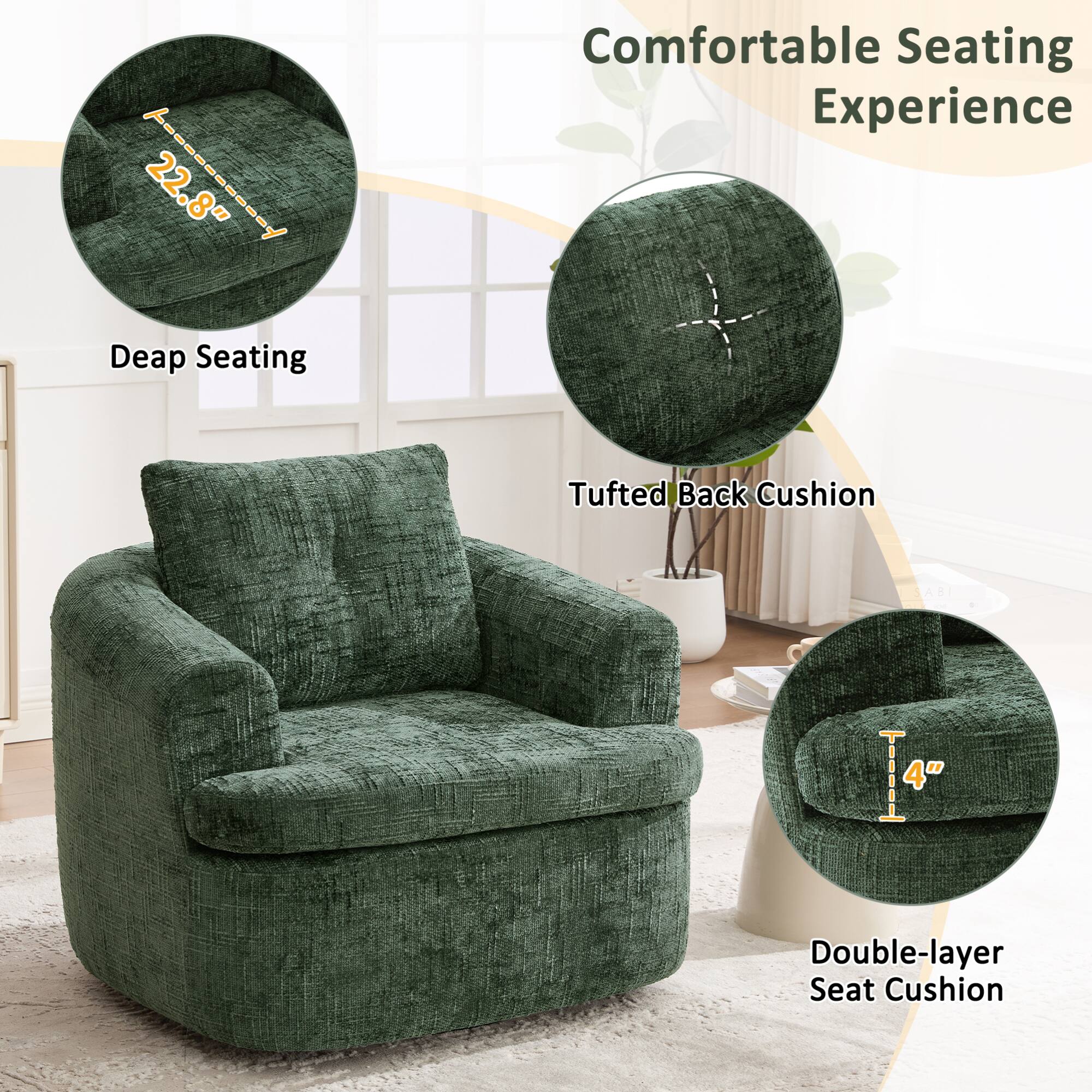 - 22.8" Deep Seating
- Comfortable Seating Experience
- Tufted Back Cushion
- 4" Double-layer Seat Cushion