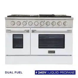 Kucht - 48" Dual Fuel Range for LP, SS/White Door, Sealed Burners, Griddle, 2 Ovens (1 Convection) - White