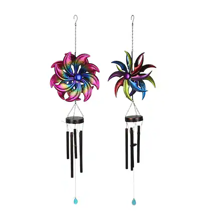 Front. Things2Die4 - Set of 2 Metal Rainbow Spinner Hanging Wind Chimes Outdoor Decor Garden 46 Inches - Multicolored.