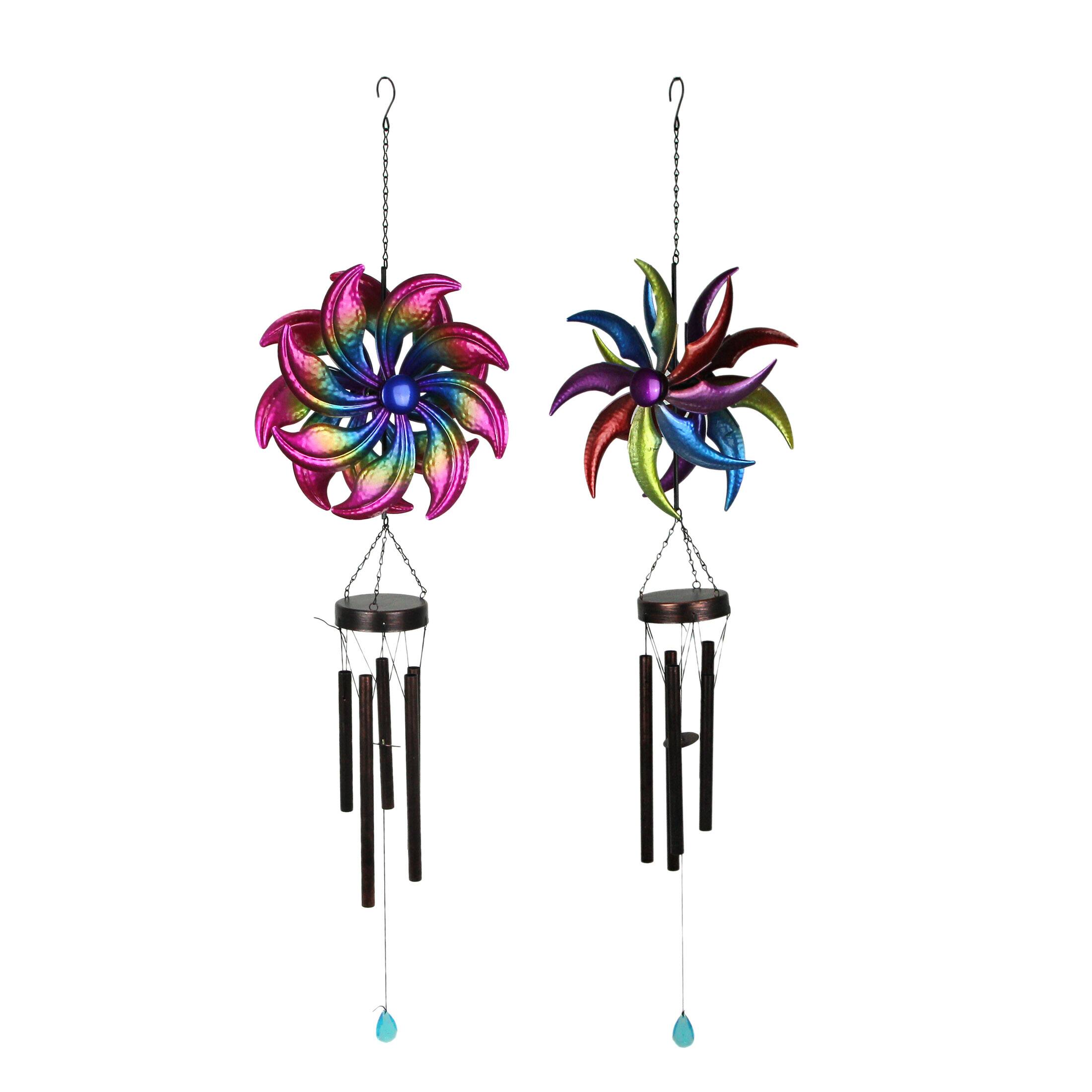 Front. Things2Die4 - Set of 2 Metal Rainbow Spinner Hanging Wind Chimes Outdoor Decor Garden 46 Inches - Multicolored.