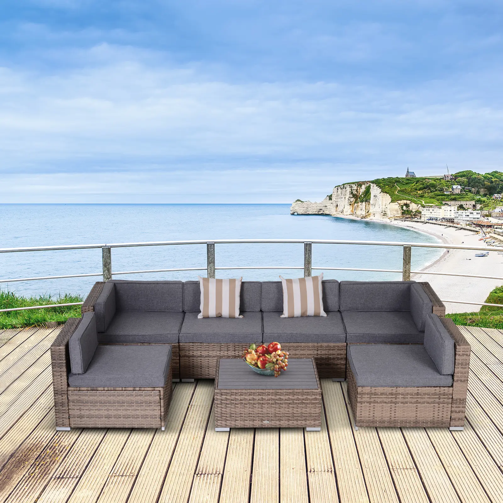 Alt View 1. Outsunny - Outdoor Wicker Patio Sofa Set, Modern Rattan Conversation Furniture Set with Cushions - Grey.
