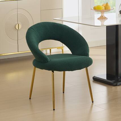 Front. GOODSILO - Luxury Velvet Dining Chair with Curved Backrest and Elegant Metal Legs for Modern Kitchen or Dining Room - Green.
